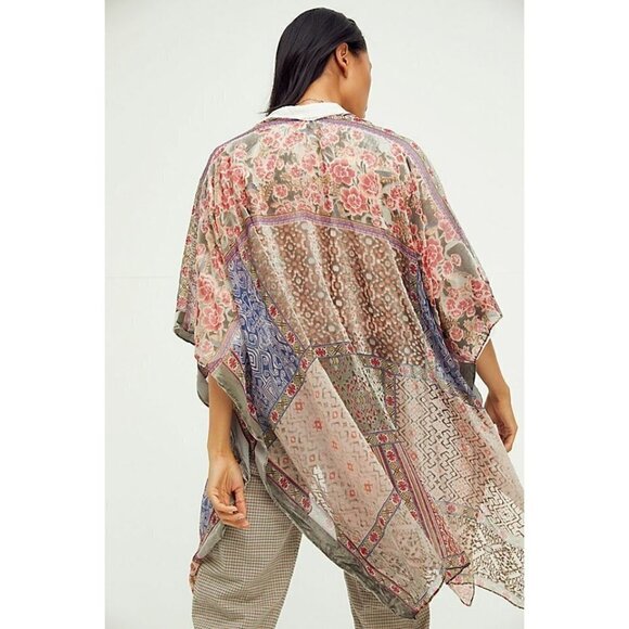 Free People Tops - Free People Beguiled Patchwork Burnout Velvet Kimono Beach Cover Up Green Red